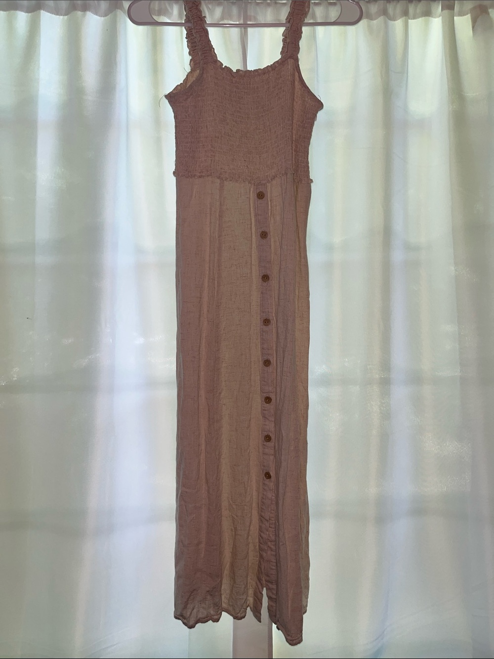 Alcott Linen Blend Smocked-Top Button-Front Maxi Dress